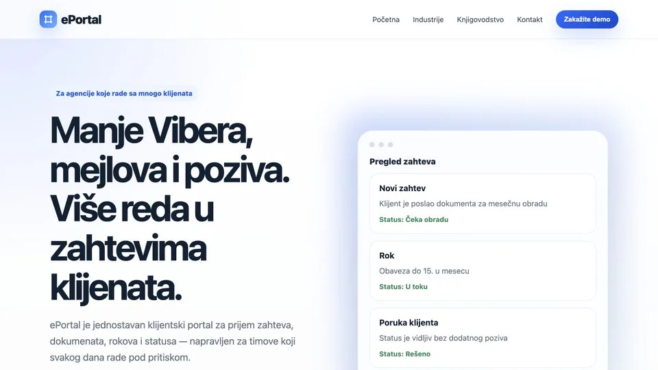 Prikaz ePortal Srbija početne strane